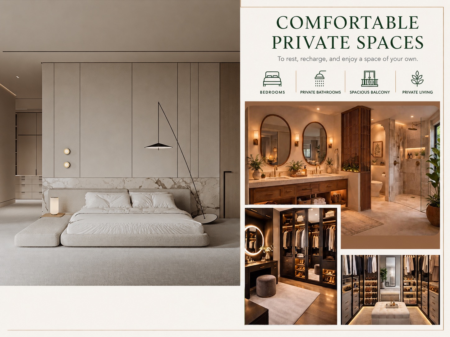 Bedroom, bathroom and dressing space presentation