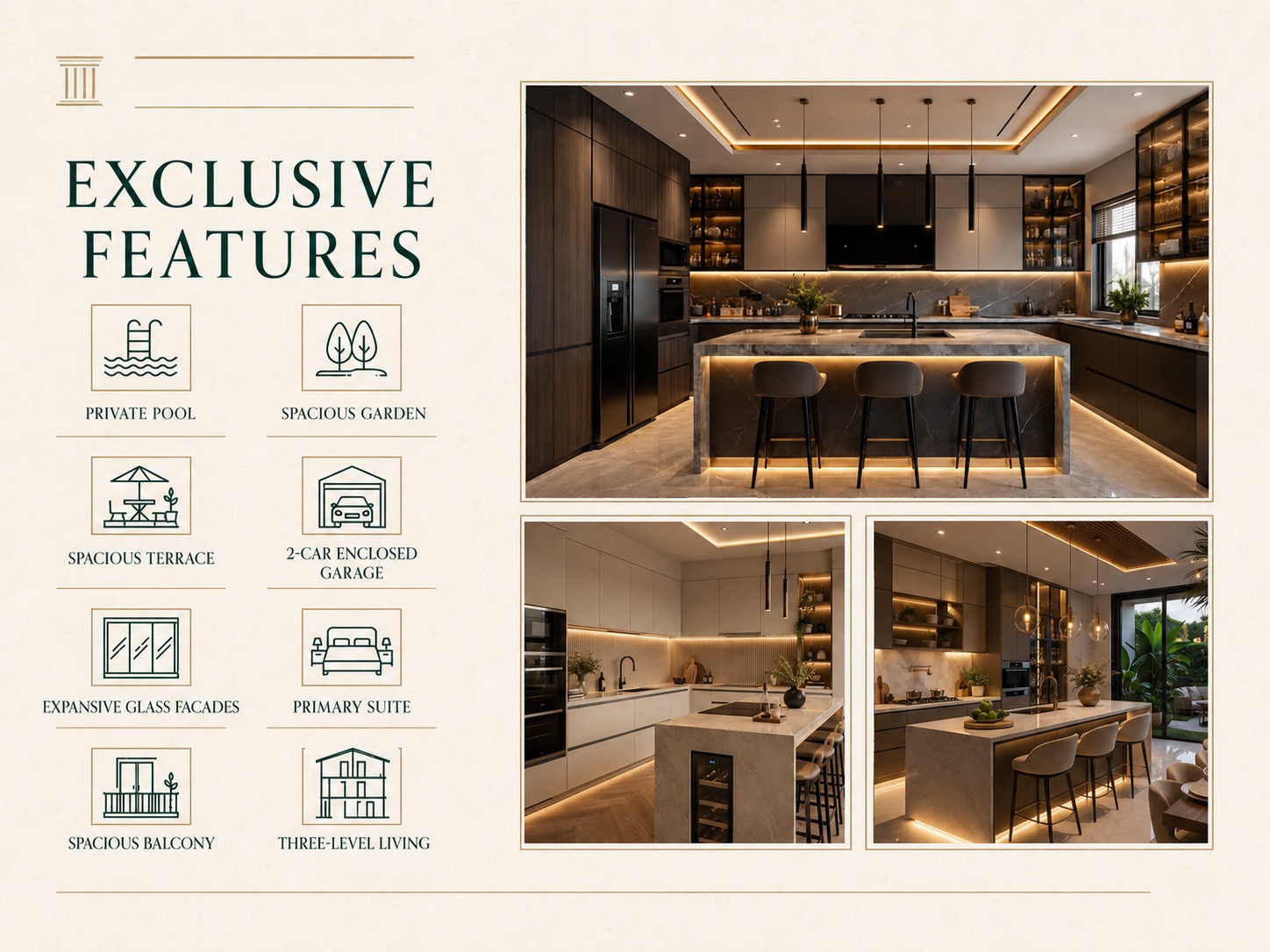 Villa exclusive features and kitchen presentation