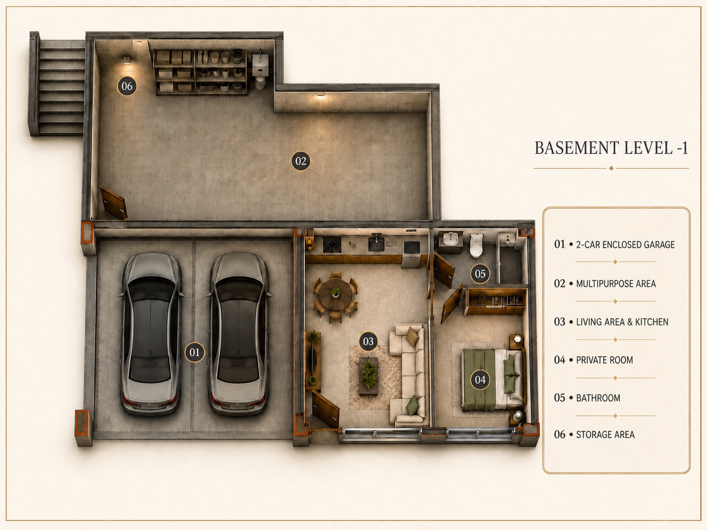 Basement level floor plan