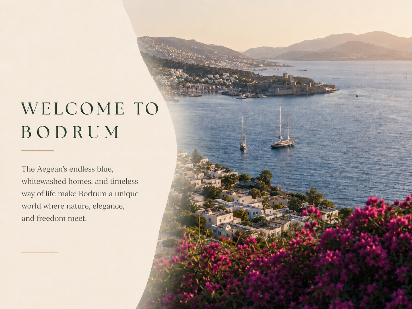 Bodrum bay and coastline at sunset