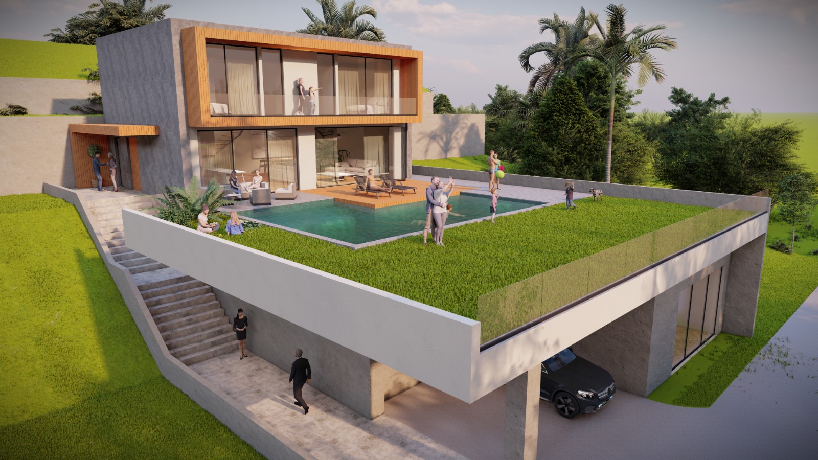 Villa and private pool seen from above