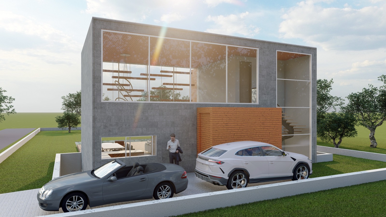 Villa entrance and enclosed parking