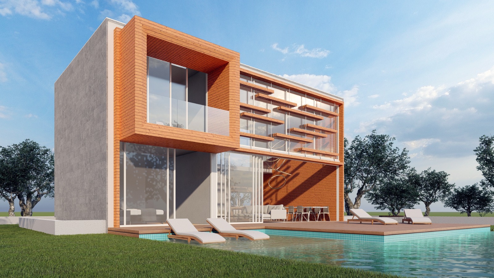 Villa arrival and parking perspective