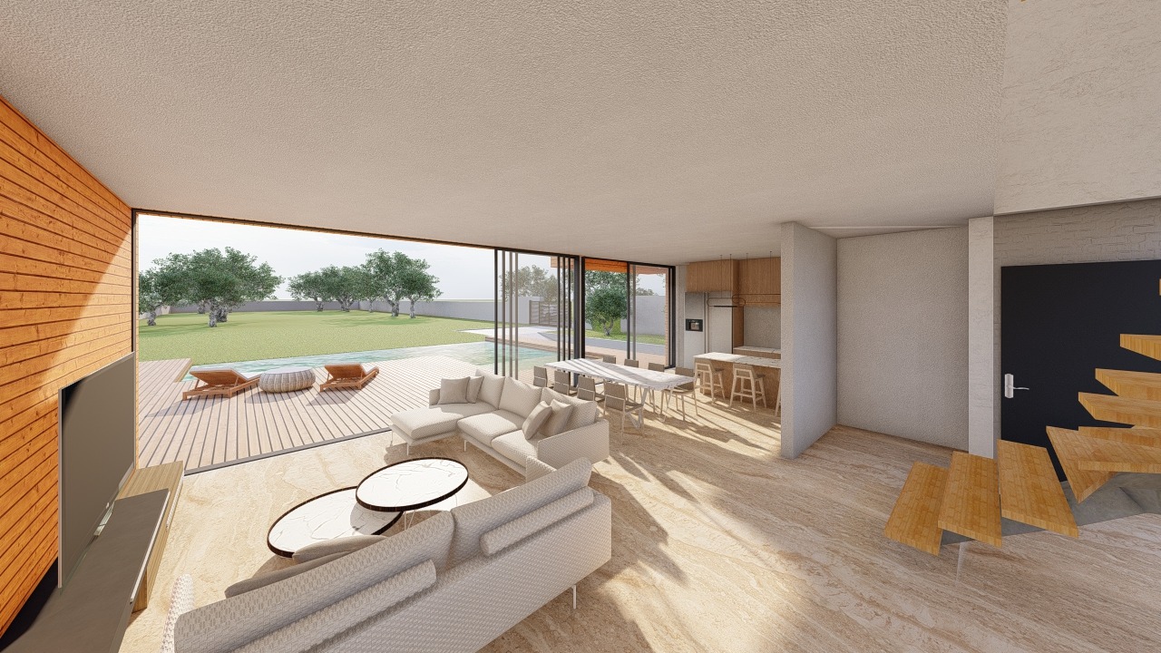 Light-filled villa interior perspective