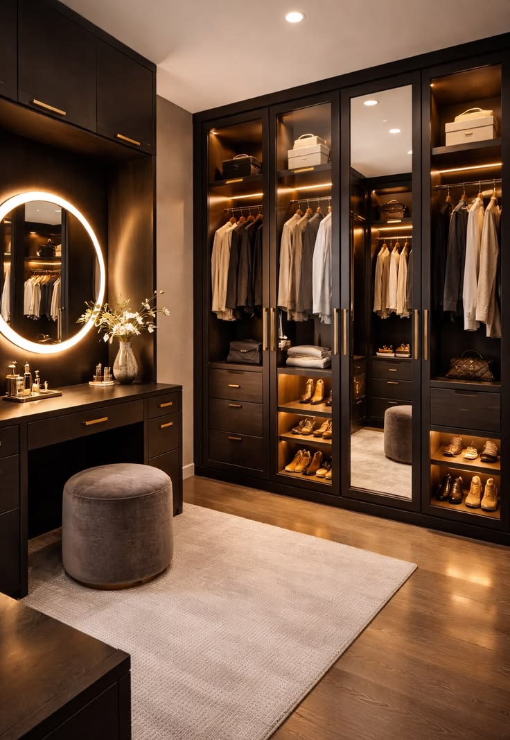 Illuminated walk-in dressing room